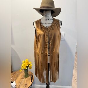 Tan Fringe Vest with Ruffle Detail